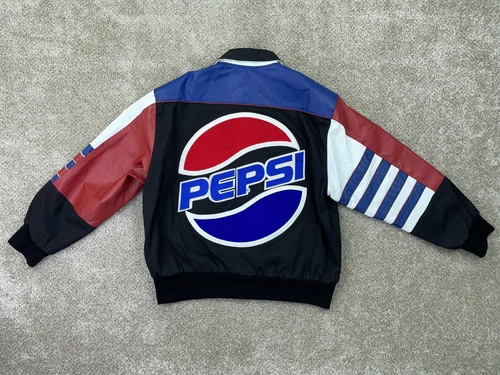 VTG Jeff Hamilton Jacket Men Medium Pepsi Bomber Jacket Leather Denim - Made USA - product listing photo