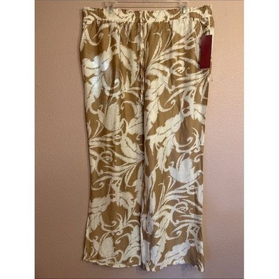 Wide Leg Floral Print Pants in Cream and Tan