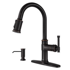 Antique Oil Rubbed Bronze Kitchen Sink Faucet with Soap Dispenser, DAYONE Pull D
