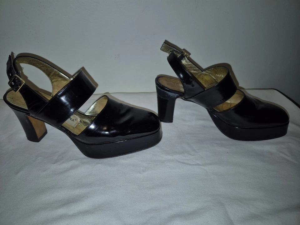 Dolce & Gabbana Vintage Preto Couro Patente Plataforma Slingback Bomba Tamanho UE 37 - Imagem 2 de 4