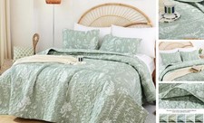 Quilts Queen Size Quilt Botanical with Floral Pattern Queen /Full Sage Green