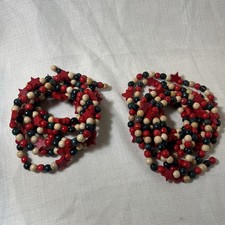 Wood Beads And Stars Christmas Tree Garland 9 Feet Each Set of 2