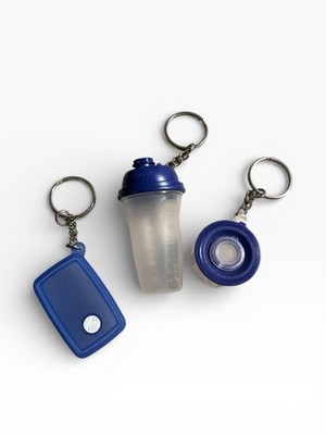 90s Tupperware Keychain Mini s w/ Blue Lids Quick Shake, Freeze It & Mix-n-Store