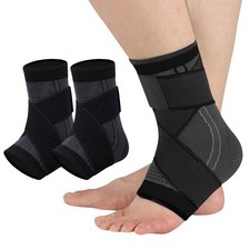 2 PCS Ankle Braces For Men Women Compression Sleeve Plantar Black Large Size