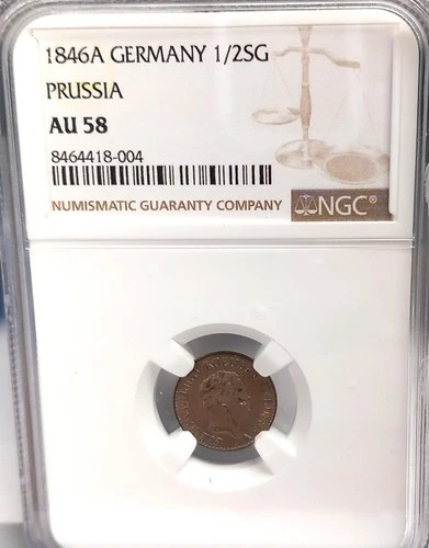 GERMANY PRUSSIA 1846A 1/2 S/GROSCHEN NGC AU 58