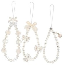 3 Pcs Phone Wrist Strap Beaded Pearl Butterfly Cell Phone Charm Strap Elegant