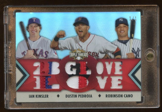 2012 TRIPLE THREADS 1/1 PATCH LOGO 12X ROBIONSON CANO-DUSTIN PEDROIA-IAN KINSLER
