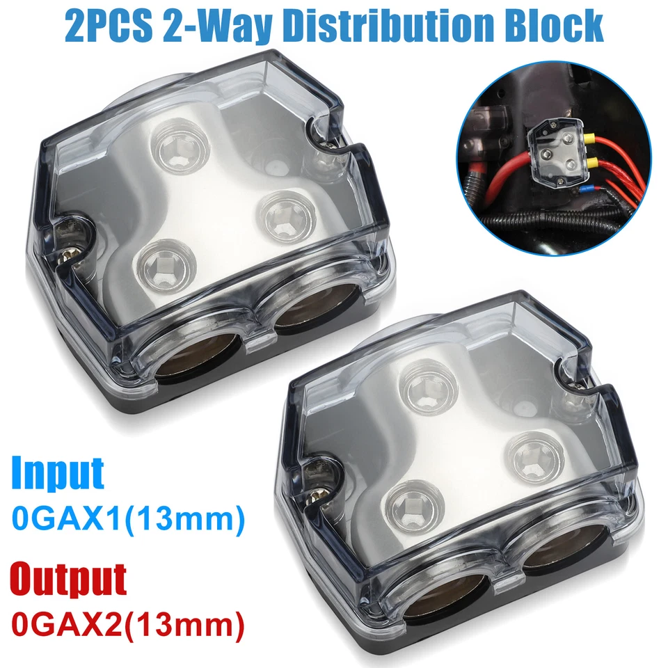 2X 2Way Distribution Block 0 Gauge In Out Car Audio Amp Power Ground Distributor - Image 2 of 4