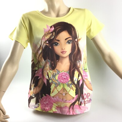 Top Model,Kinder,T-Shirt,Mädchen, kurz,128,140,152,164,gelb,Glitzer,Print