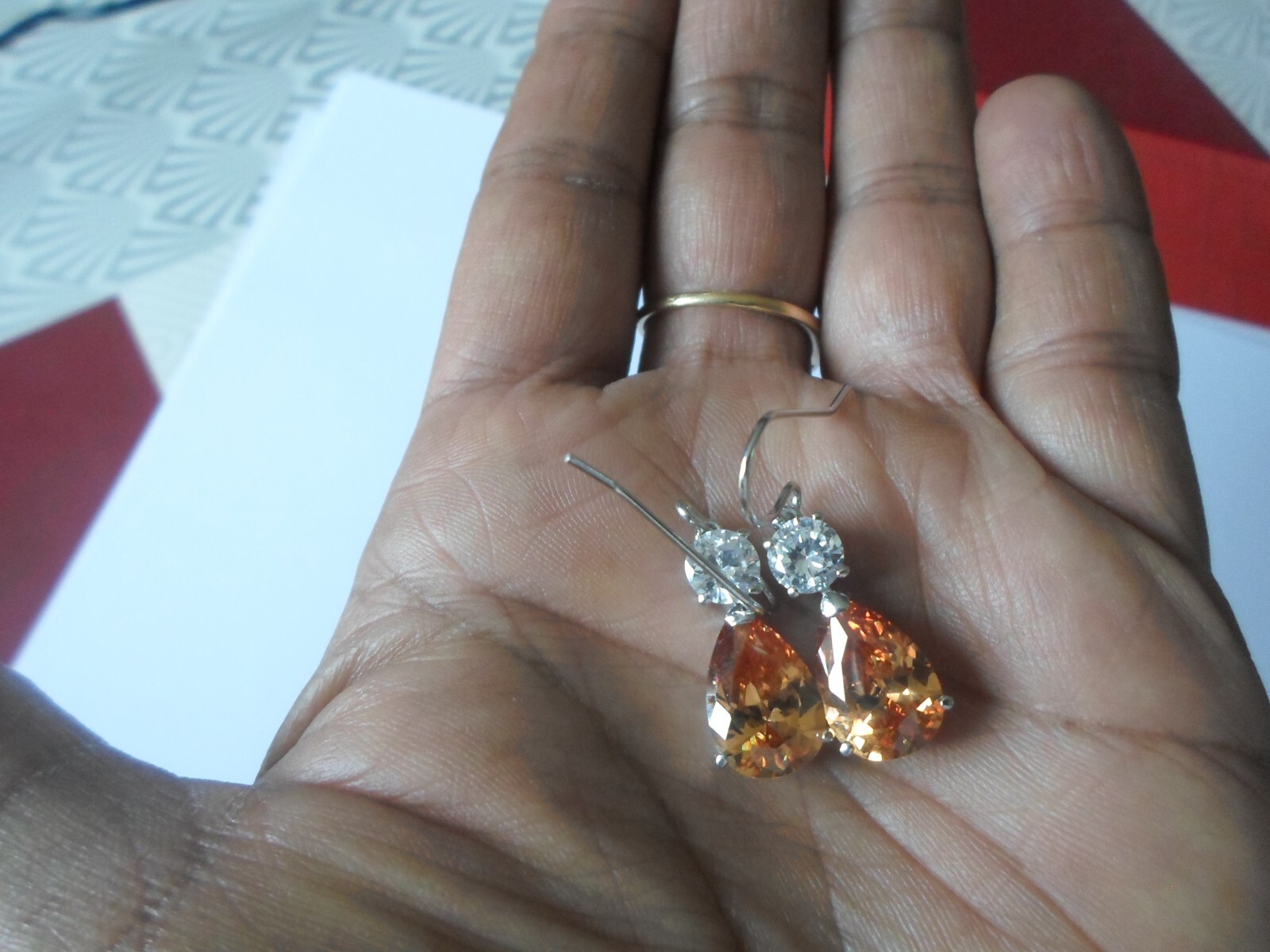solid silver, orange stone and faceted zirconium … - image 2