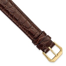 16mm 7.5" Brown Alligator-Style Grain Leather Gold-tone Buckle Watch Band