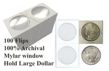 100 2X2 Morgan Cardboard Coin Flips Large Dollar Holders Eisenhower Peace Mylar