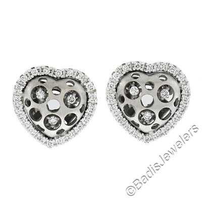 Natasha C 18K Weißgold schwebender Diamant gebürstet gepufftes Herz Ohrstecker