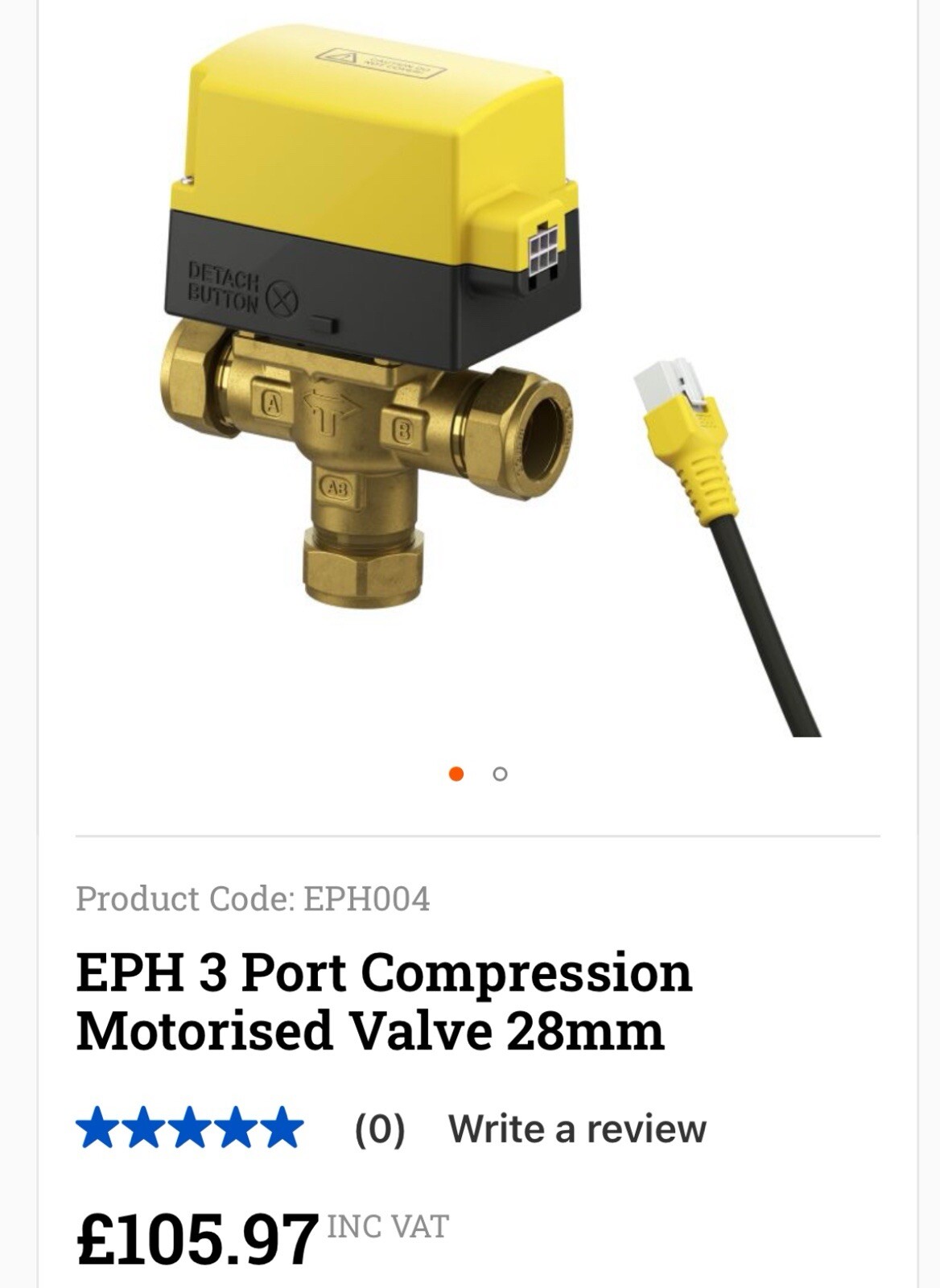 EPH B328PF DetachPro 28mm 3 Port Compression Motorised Valve NEW