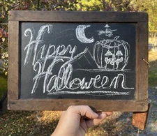 Antique Double-Sided Child's Slate Chalkboard School Handheld with Eraser