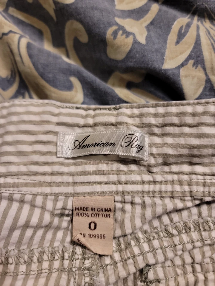 American Rag Green Striped Textured Tie Hem Shorts Bermuda Size 0 100% Cotton  - Image 4 of 4