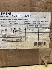 SIEMENS 17DSF92BF Size 1 Combination Non-Fusible Starter NEMA 1
