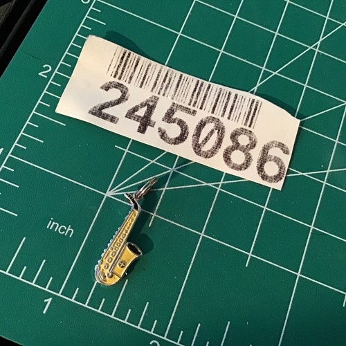 Vintage Sterling Silver Yellow Enameled Saxophone Musical Charm Bracelet Charm