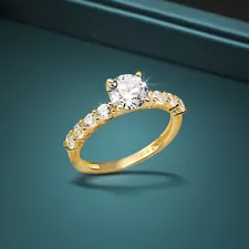 14K Real Solid Yellow Gold 1Ct Solitaire Round Brilliant Engagement Wedding Ring