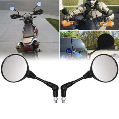 Motorcycle Folding 10mm Round Rear View Mirrors & Mirror Adaptor ATV Universal