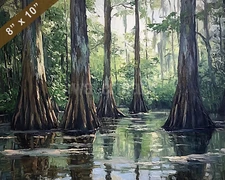 Congaree cypress trees in a swamp oil painting 8x10 Print