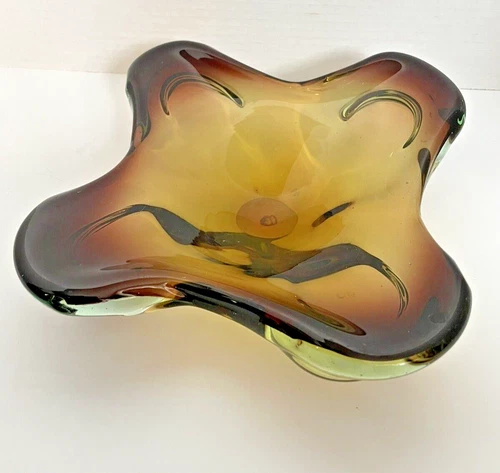 Vintage Murano Italy Footed Centerpiece Art Glass Bowl Dish 10”