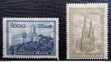 Impero tedesco Mi 261-262 **, francobolli: Wartburg e Duomo di Colonia
