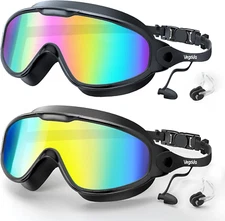 Adult Swim Goggles 2 Pack Anti-Fog UV Protection 180° Wide View Swimming Glasses