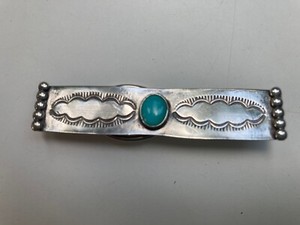 Vintage Silver And Turquoise Cabochon Tie Clip/Bar