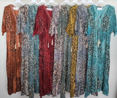 New Autumn Lightweight Casual Tassel Tie Animal Print Long Maxi