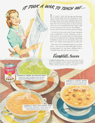 #ad CAMPELL#x27;s SOUP bowl broth women at war food shortage dinner print ad 1945 $12.99
