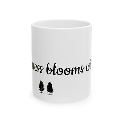 Happiness blooms within coffee mug