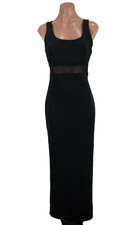 Vintage Papell Evening Stretchy Bodycon Beaded Illusion Maxi Dress Gown Black 8