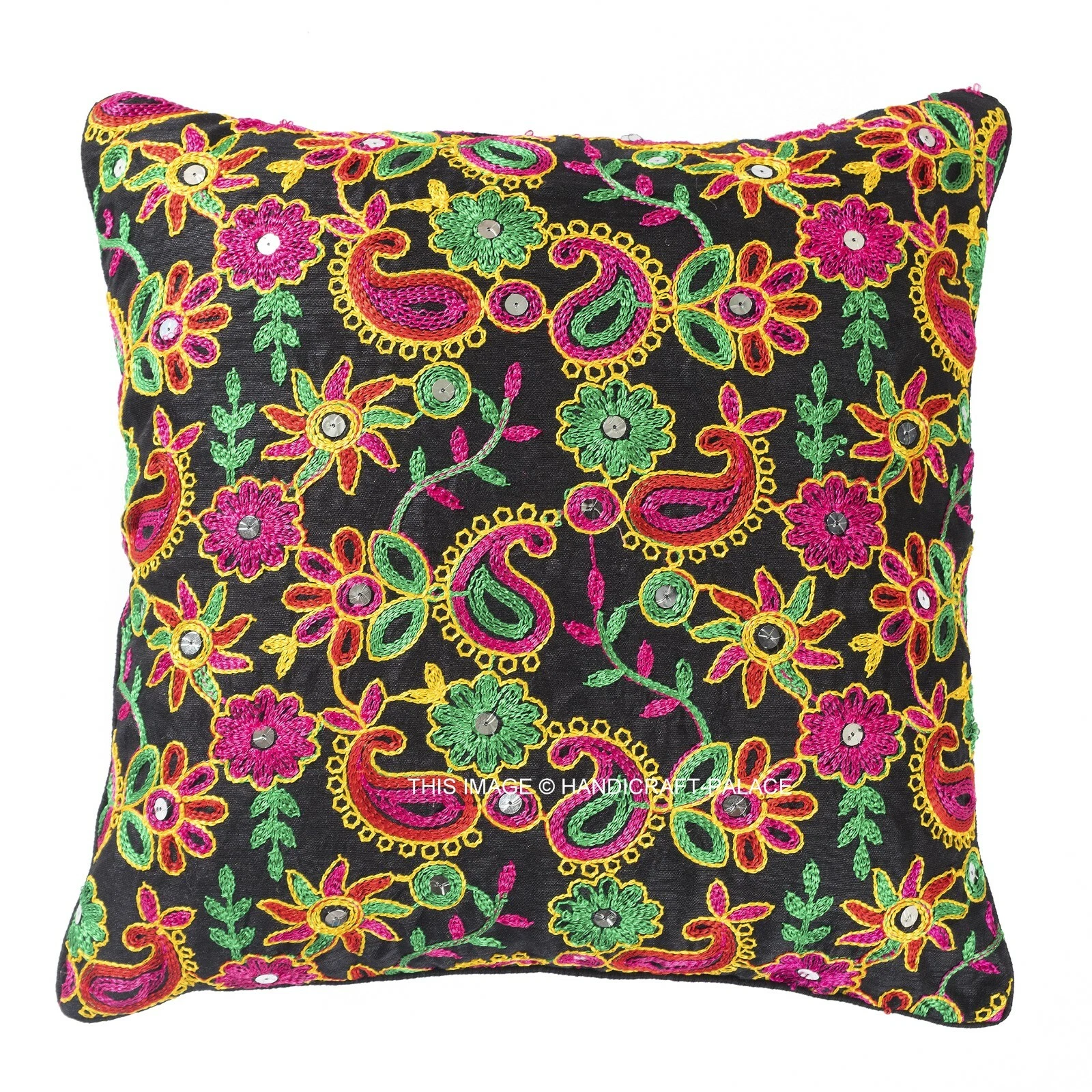 Black Paisley Pillow Cover Indian Boho Throw Silk Cushion Cover Embroidery Shams
Opens in a new wind