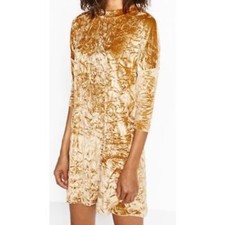 Zara Gold Crushed Velvet Mini Dress Size S