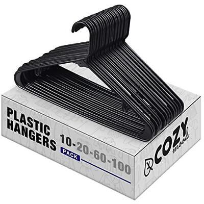 cozymood Black Plastic Hangers 10 Pack, Plastic Clothes Hanger, Heavy Duty