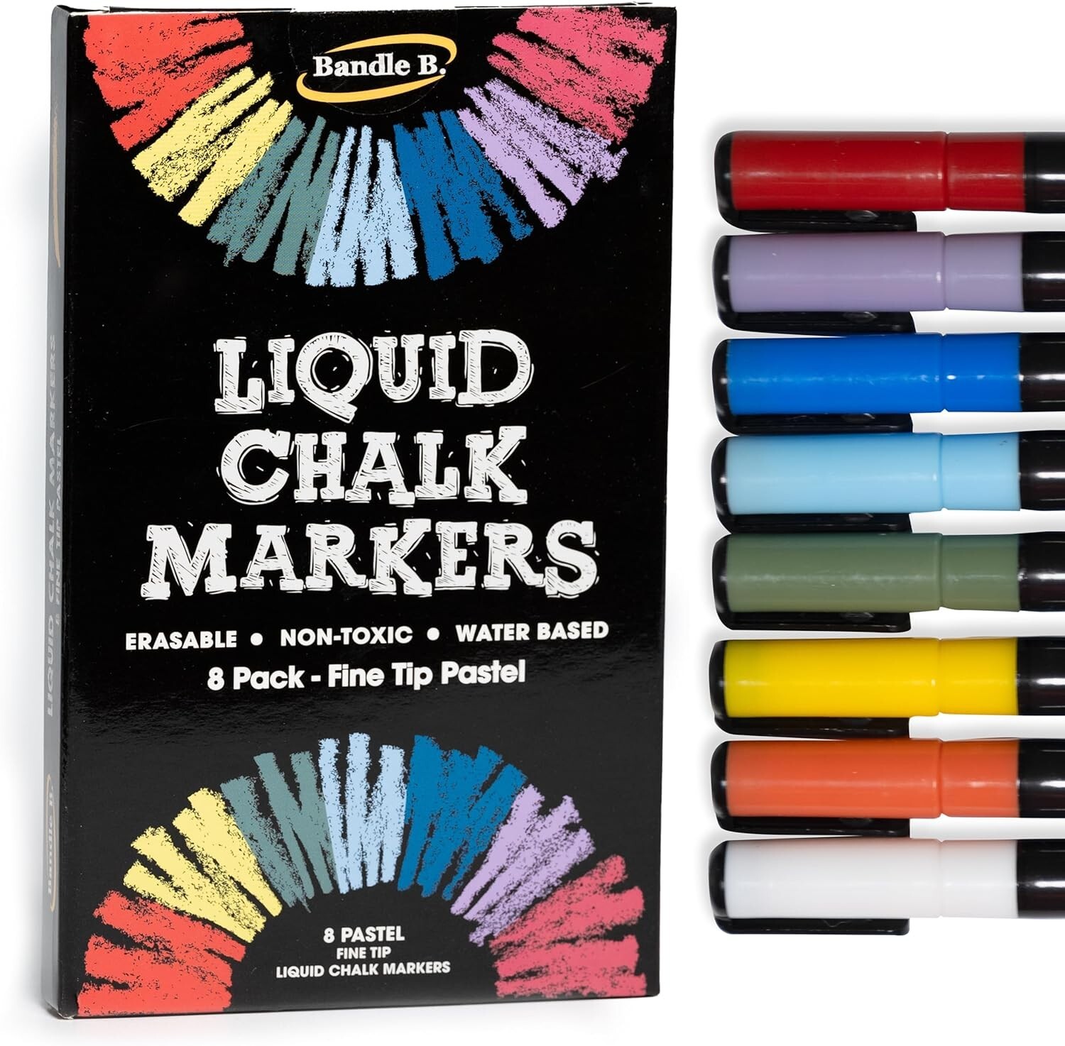 Chalk Markers 8 Pastel Fine Tip Erasable Non-Toxic Water Based For Kid & Adults