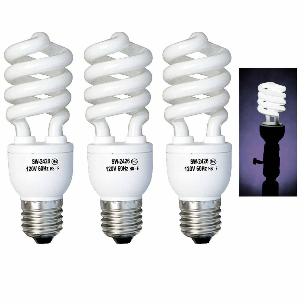 3 Pc Light Bulbs CFL Soft White 26W 125 Watt Fluorescent Energy