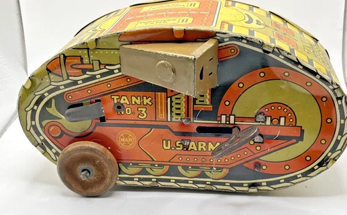 Marx Vintage 1930s Tank No. 3 Tin Windup "Rollover" tank--WORKS--868.24