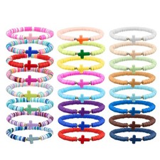 48 Pcs Jesus Bracelets Cross Christian Bracelet Pack, Handmade Elastic Colorf...