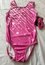 GK Girl's Elite Leotard Junior Size M 5-7 Scrunchi NEW Pink Gem
