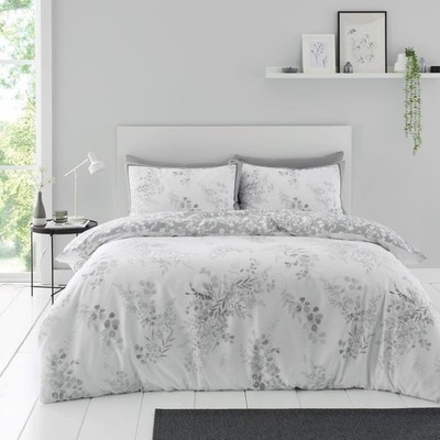 Glyzinie Grau Bettbezug Wende Blumen Doppel Steppbett Bettwäsche Set