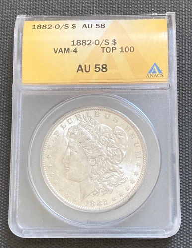1882 O/S Morgan Silver Dollar, ANACS Graded AU 58, VAM-4 Top 100