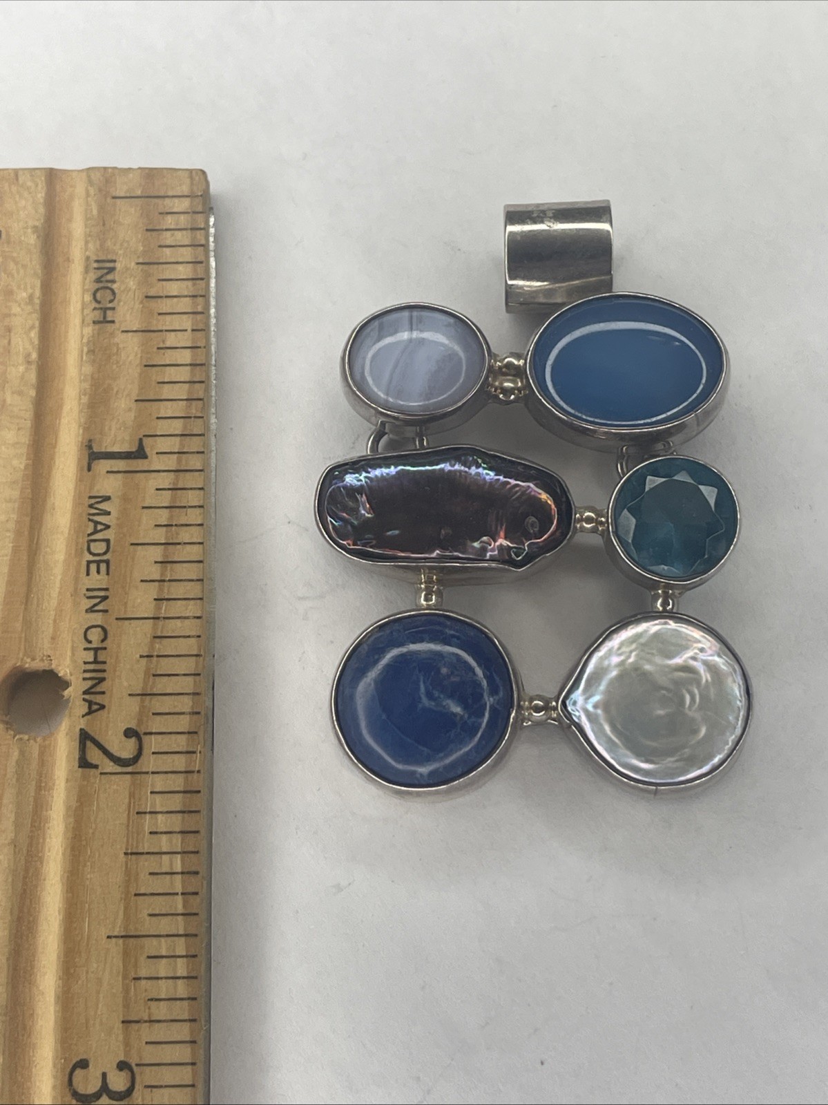 Large Solid 950 Silver Multi-Stone Pendant 19g - image 4