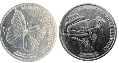 Costa Rica KM#249 & TBD 2 pc set Rain Forest Butterfly and Frog 2024 2025 UNC un