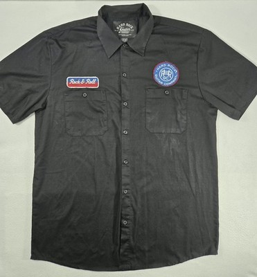 Hard Rock Guitar Company Short Sleeve Button Up Mechanics Shirt Men's L Black 