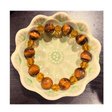 Tigers Eyes and Glass Bracelet Brown Yellow R...