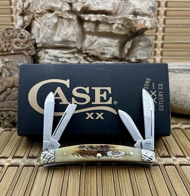 Case XX USA Beautiful Custom 6.5 BONE STAG Engraved Small Congress Knife #22