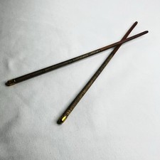 Vintage Asian Bamboo Chopsticks Metal Tips Etched Picture Writing Brass Tips