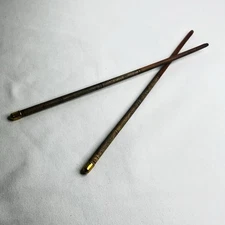 Vintage Asian Bamboo Chopsticks Metal Tips & Etched Picture Writing Brass Tips